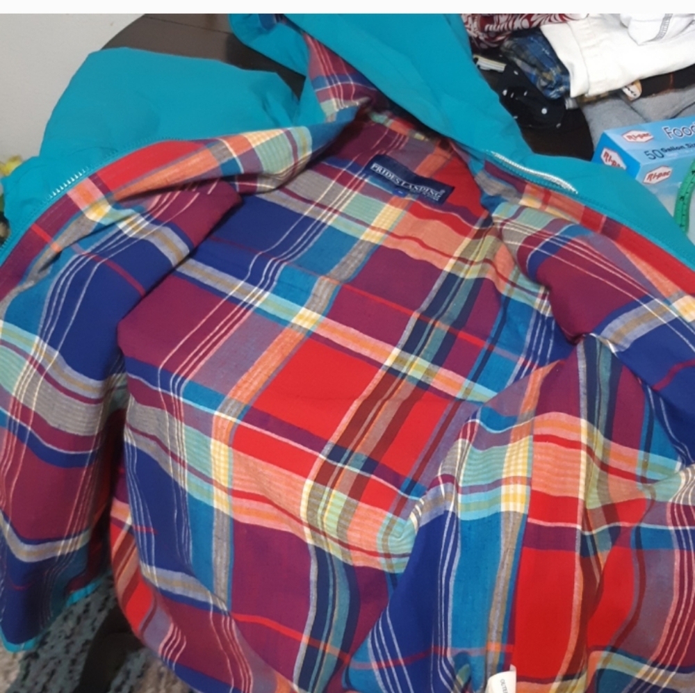 Womens Weatherproof Rain jacket Teal Blue Sz Med plaid Interior Hooded